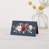 Chique Navy Maroon Bloem Bruid Groom Silhouetten Plaatskaartje (Achterkant)