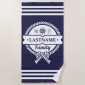 Chique Navy Nautical Rope gepersonaliseerde strand Strandlaken (Voorkant)