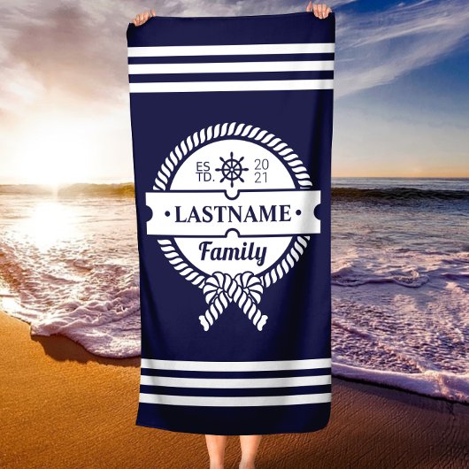 Chique Navy Nautical Rope gepersonaliseerde strand Strandlaken