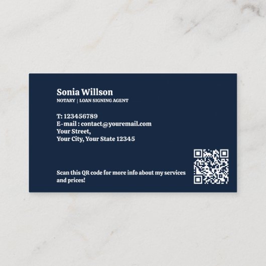 Chique Navy notaris openbare lening ondertekenen f Visitekaartje (Achterkant)