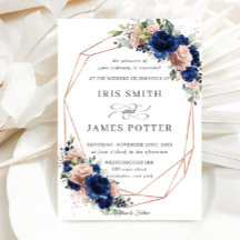 Chique Navy Roos Goud Blush Bloemen Bruiloft Geome