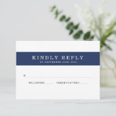 Chique Navy Stripes Bruiloft RSVP Kaartje (Staand voorkant)
