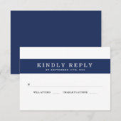 Chique Navy Stripes Bruiloft RSVP Kaartje (Voorkant / Achterkant)