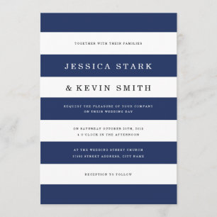 Chique Navy Stripes bruiloft uitnodiging