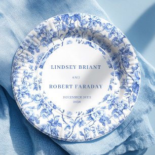 Chique navy toile rozen huwelijksfeest papieren bo bordje
