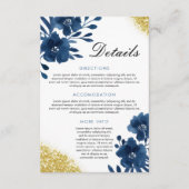Chique Navy Watercolor Bloemen Goud Glitter Bruilo Informatiekaartje (Voorkant)