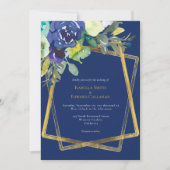 Chique Navy Waterverf Floral Gold Geometrisch Lijs Kaart (Voorkant)