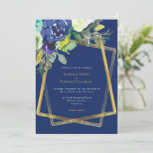 Chique Navy Waterverf Floral Gold Geometrisch Lijs Kaart (Staand voorkant)
