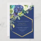 Chique Navy Waterverf Floral Gold Geometrisch Lijs Kaart (Voorkant)