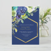 Chique Navy Waterverf Floral Gold Geometrisch Lijs Kaart (Staand voorkant)