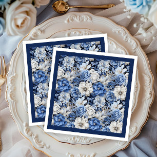 Chique Navy Wit Ivoor Bloem Zachte Feest Servetten