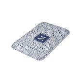 Chique Navy & Wit Marokkaanse Tegel Patroon Monogr Badmat (Gekanteld)