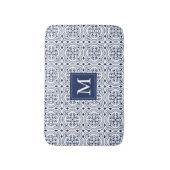 Chique Navy & Wit Marokkaanse Tegel Patroon Monogr Badmat (Voorkant Verticaal)