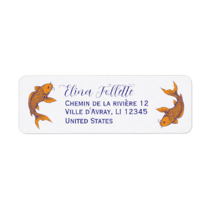 Chique Navyblauw en oranje Koi-vis retouradres Etiket