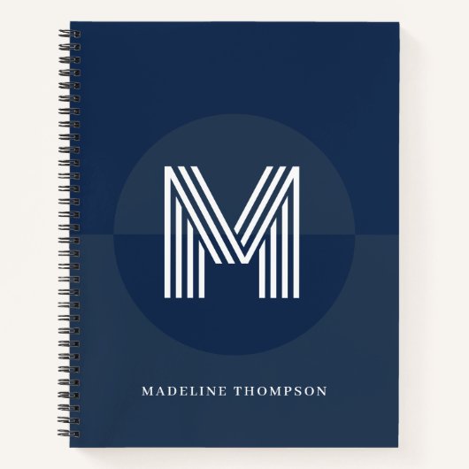 Chique Navyblauw Geometrisch Modern Monogram Notitieboek (Voorkant)