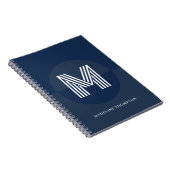 Chique Navyblauw Geometrisch Modern Monogram Notitieboek (Rechterzijde)