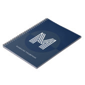 Chique Navyblauw Geometrisch Modern Monogram Notitieboek (Linkerzijde)