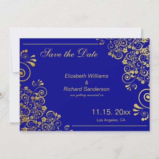 Chique Navyblauw Goud Save the Date  Trouwen (Voorkant)