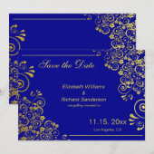 Chique Navyblauw Goud Save the Date  Trouwen (Voorkant / Achterkant)