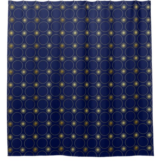 Chique Navyblauw Gouden Deco Geometrisch Patroon L Douchegordijn (Voorkant)