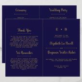 Chique Navyblauw & Gouden Huwelijksprogramma Sjabl (Voorkant / Achterkant)