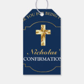 Chique Navyblauw Gouden Jongens Bevestiging Bedank Cadeaulabel (Achterkant)