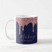 Chique Navyblauw Rose Goud Glitter Spatten Koffiemok (Links)