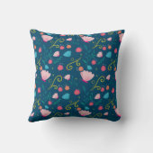 Chique Navyblauw Roze Vlinder Bloem Monogram Kussen (Achterkant)