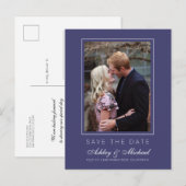 Chique Navyblauw Save the Date-verlovingsfoto Aankondigingskaart (Voorkant / Achterkant)