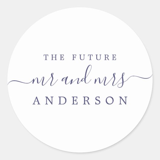 Chique Navyblauw Schrift Toekomstige Mr Mevrouw Tr Ronde Sticker (Voorkant)