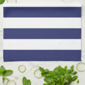 Chique navyblauw wit gestreepte eigen naam monogra theedoek (Gevouwen)