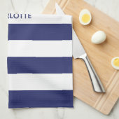Chique navyblauw wit gestreepte eigen naam monogra theedoek (Quarter Fold)