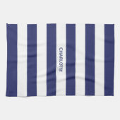 Chique navyblauw wit gestreepte eigen naam monogra theedoek (Horizontaal)