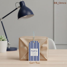 Chique Navyblauw & Witte Strepen Zakelijk Bedankt Cadeaulabel