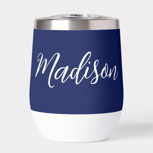 Chique Navyblauwe Gepersonaliseerde Naam in Witte (Voorkant)