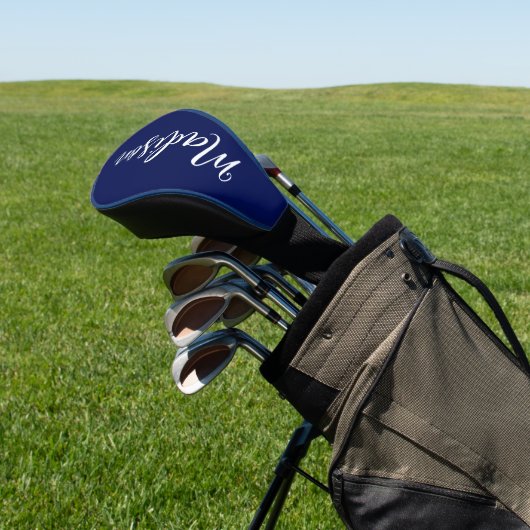 Chique Navyblauwe Naam Aangepast Handgeschreven Sc Golfheadcover (Insitu)