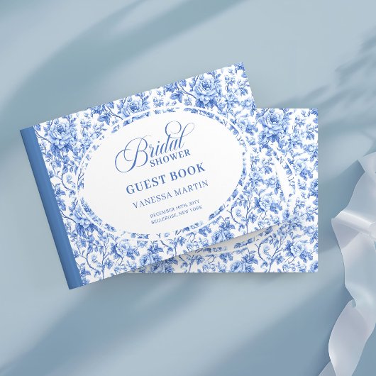 Chique Navyblauwe Toile Rozen Bruidsfeest Uitnodig Gastenboek