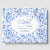 Chique Navyblauwe Toile Rozen Bruidsfeest Uitnodig Gastenboek (Voorkant)