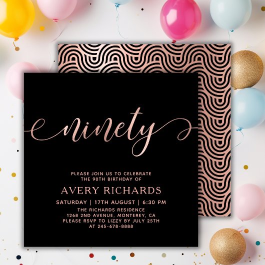 Chique negentig Roos gouden script zwart 90ste ver Kaart