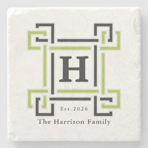 Chique Neon Citrus Groen Zwart Monogram Familienaa Stenen Onderzetter