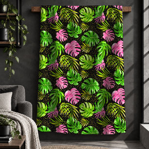 Chique Neon Roze Geel Tropische Bladeren Knusse De Sherpa Deken