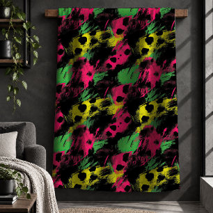 Chique Neon Roze Neon Groen Abstract Luipaard Deke Sherpa Deken