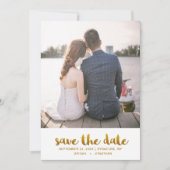Chique nep-gouden schrift met stippen foto save the date (Voorkant)