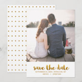 Chique nep-gouden schrift met stippen foto save the date (Voorkant / Achterkant)