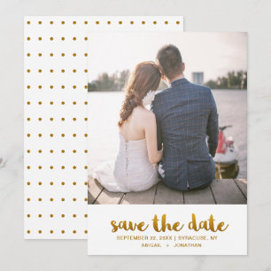 Chique nep-gouden schrift met stippen foto save the date