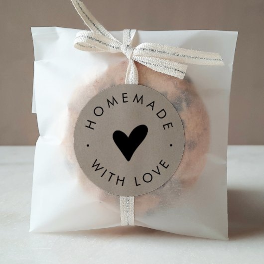 Chique nep-kraft-hart handgemaakt met liefde ronde sticker