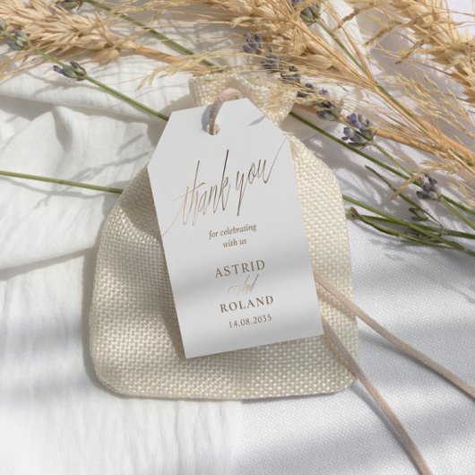 Chique Nep Metallic Gouden Calligrafie Bruiloft Cadeaulabel