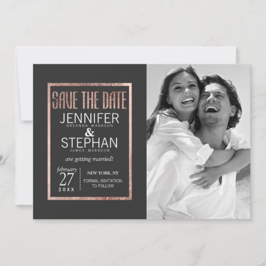 Chique Nep Rose Goud Save the Dates Date (Voorkant)