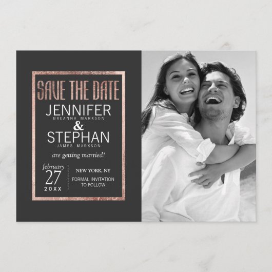 Chique Nep Rose Goud Save the Dates Date (Voorkant)