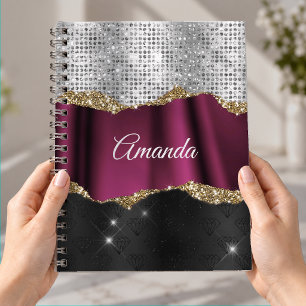 Chique nep zilver glitters Fuchsia zwart monogram Notitieboek